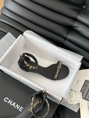 MID-HEEL 35 MM SANDAL IN BLACK SHEEPSKIN WITH STICKERS