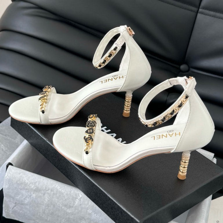 HIGH HEEL 7.5 MM SANDAL IN WHITE SHEEPSKIN WITH STICKERS