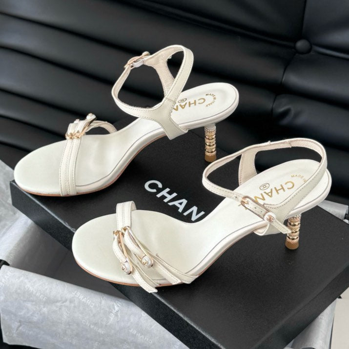 HIGH HEEL 75 MM SANDAL IN WHITE SHEEPSKIN