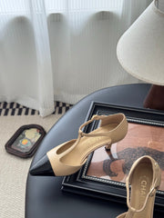 HIGH HEELS WAIST CUTTING IN BROWN BEIGE MIX BLACK CALFSKIN