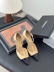 HIGH HEELS WAIST CUTTING IN BROWN BEIGE MIX BLACK CALFSKIN