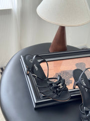 HIGH HEELS SANDALS IN BLACK SHEEPSKIN