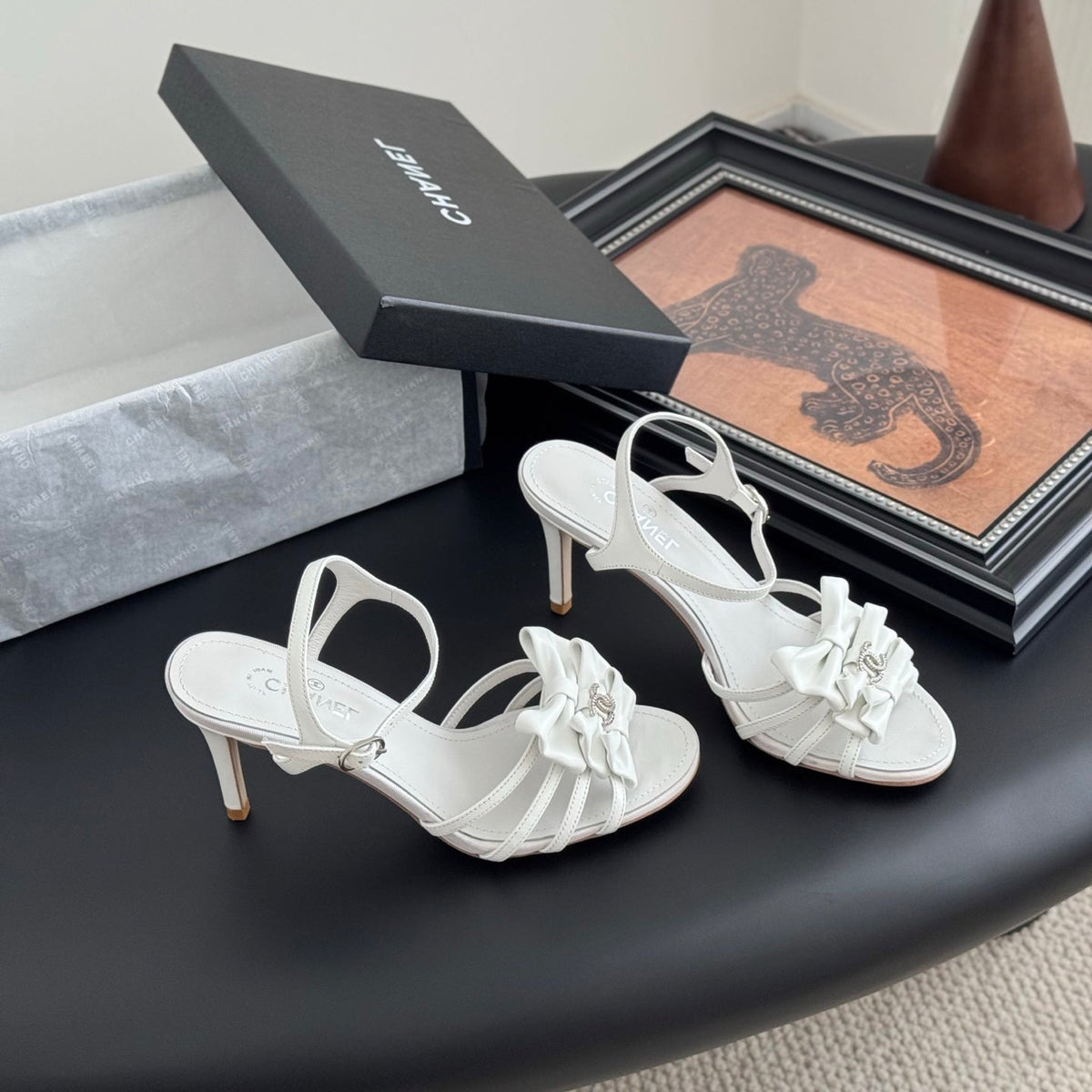 HIGH HEELS SANDALS IN WHITE SHEEPSKIN