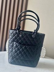 CHANEL 25S CAMBON LIGNE TOTE BAG 24 IN BLACK CALFSKIN