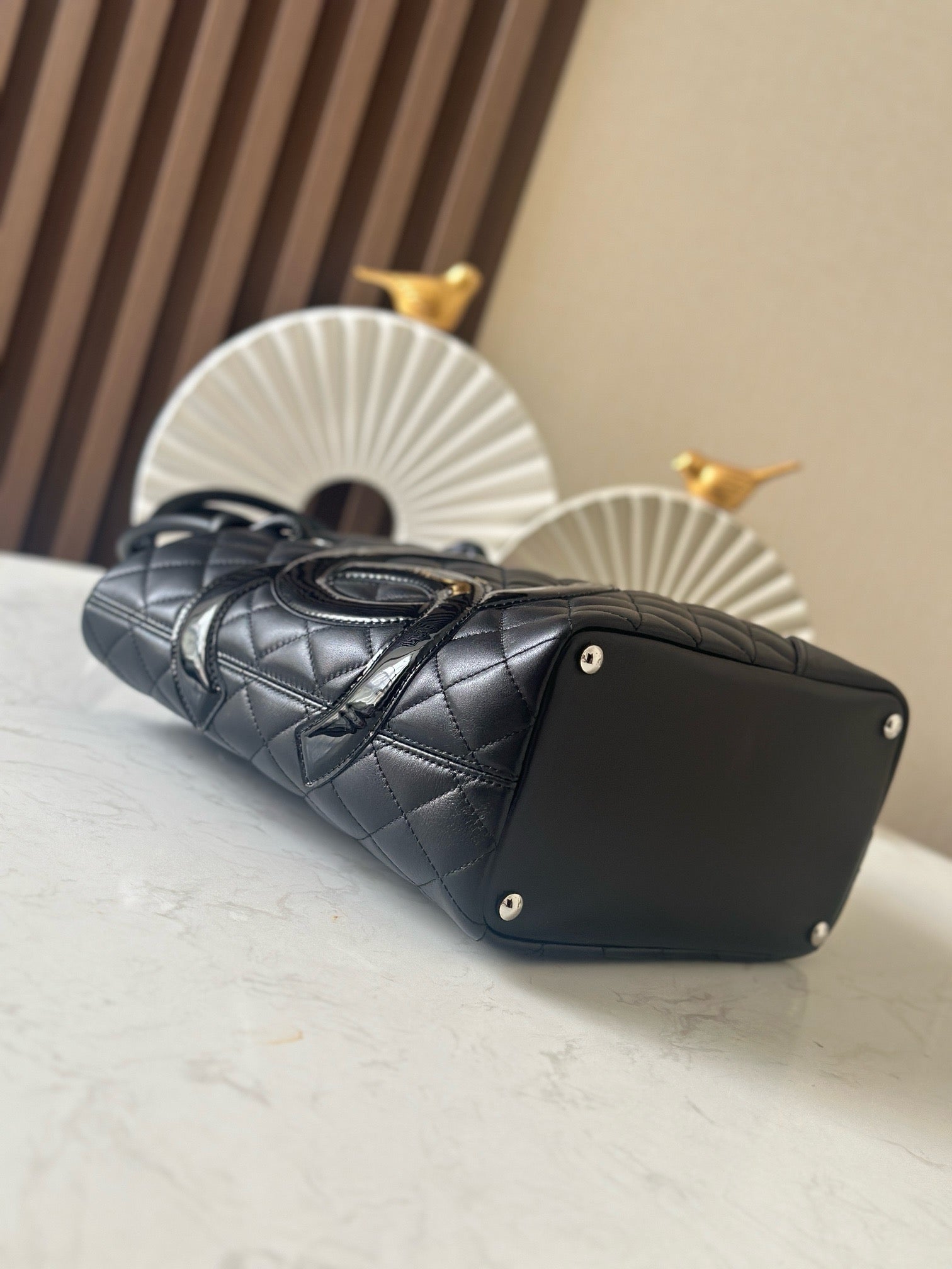 CHANEL 25S CAMBON LIGNE TOTE BAG 24 IN BLACK CALFSKIN