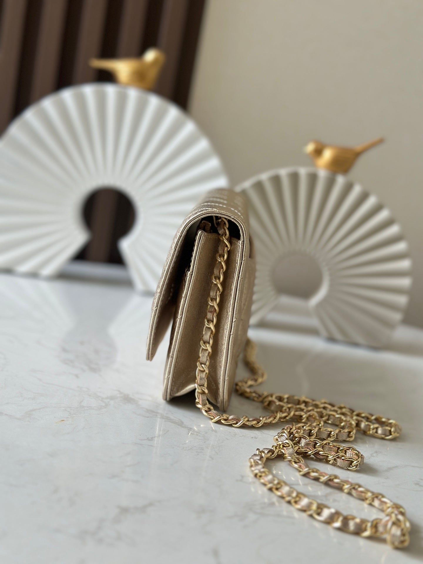 CHANEL 25S WALLET ON CHAIN 19 IN LIGHT GOLD LAMBSKIN