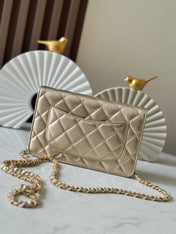 CHANEL 25S WALLET ON CHAIN 19 IN LIGHT GOLD LAMBSKIN