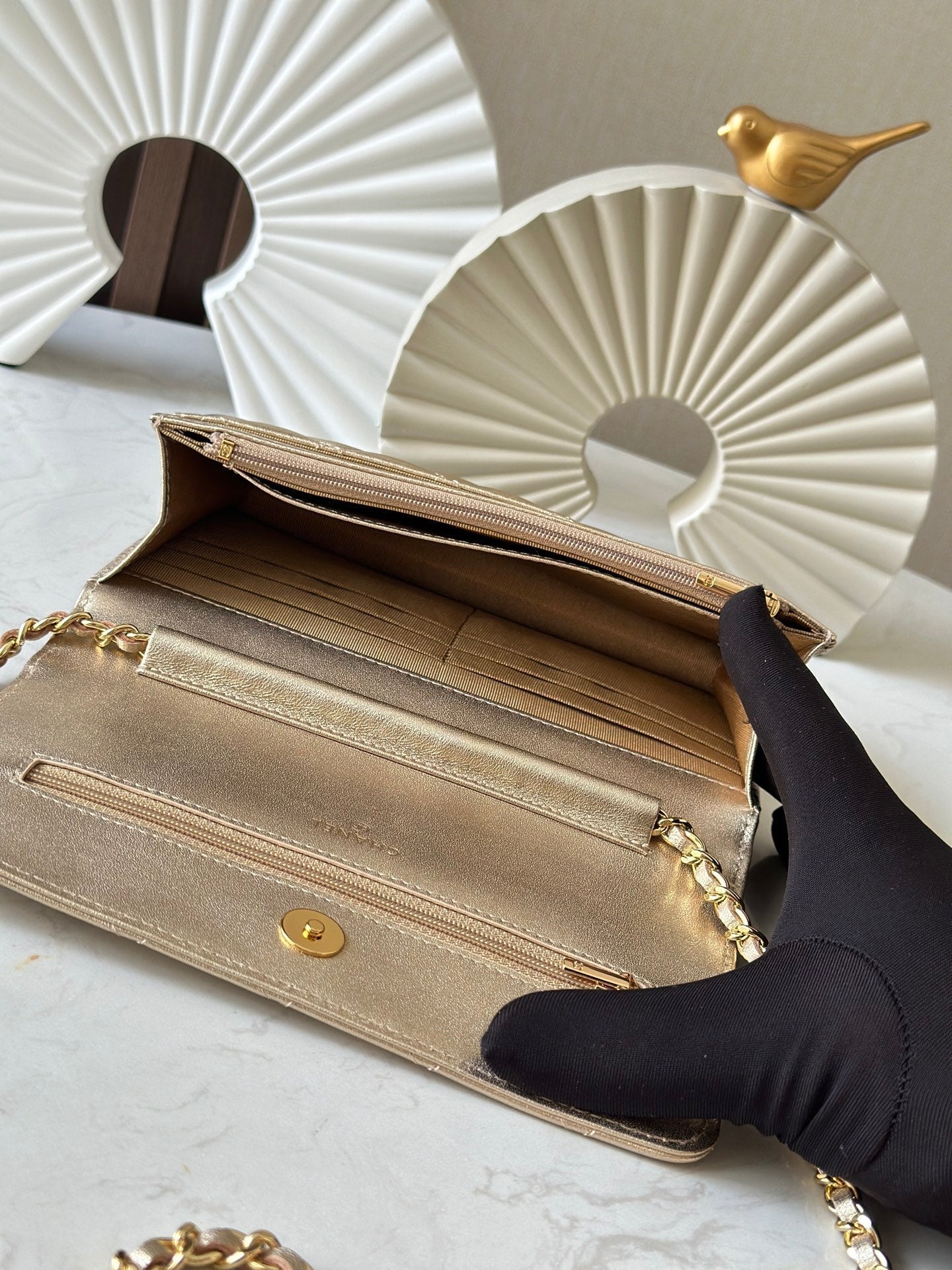 CHANEL 25S WALLET ON CHAIN 19 IN LIGHT GOLD LAMBSKIN