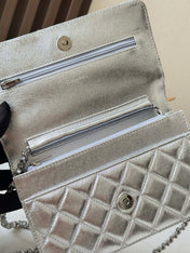 CHANEL 25S WALLET ON CHAIN 19 IN SILVER LAMBSKIN