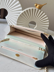 CHANEL 25S WALLET ON CHAIN 19 IN PEARL WHITE LAMBSKIN