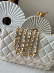 CHANEL 25S WALLET ON CHAIN 19 IN PEARL WHITE LAMBSKIN