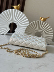 CHANEL 25S WALLET ON CHAIN 19 IN PEARL WHITE LAMBSKIN