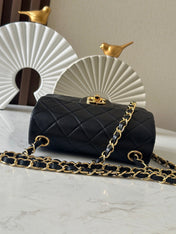 CHANEL 25S MINI FLAP BAG 18 IN BLACK LAMBSKIN WITH GOLD HARDWARE