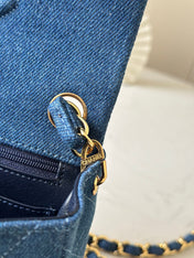 CHANEL 25S MINI FLAP BAG 18 IN BLUE DENIM WITH GOLD HARDWARE