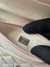 CHANEL 25S WALLET ON CHAIN 19 IN PEARLESCENT PINK WHITE LAMBSKIN