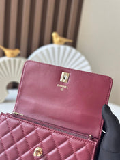 CHANEL 25S TOP HANDLE WALLET 19 IN DARK RED CALFSKIN WITH GOLD HARDWARE