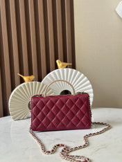 CHANEL 25S TOP HANDLE WALLET 19 IN DARK RED CALFSKIN WITH GOLD HARDWARE