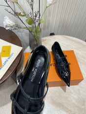 POINTED-TOE TRIPLE-STRAP BALLET FLAT IN BLACK PATENT CALFSKIN