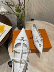 POINTED-TOE TRIPLE-STRAP BALLET FLAT IN WHITE PATENT CALFSKIN