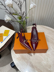 HIGH SLINGBACKS 5 CM IN BURGUNDY RED CALFSKIN