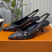 HIGH SLINGBACKS 5 CM IN CHOCOLATE BROWN MONOGRAM CALFSKIN