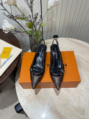 HIGH SLINGBACKS 5 CM IN CHOCOLATE BROWN MONOGRAM CALFSKIN