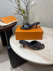 HIGH 5 CM MULES IN BLACK MONOGRAM LAMBSKIN