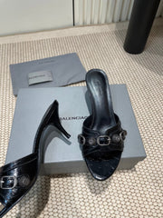 CAGOLE HIGH MULES IN BLACK OIL-WAX SHEEPSKIN