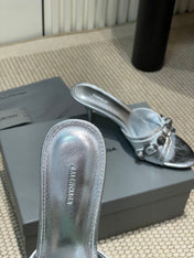 CAGOLE HIGH MULES IN SILVER OIL-WAX SHEEPSKIN