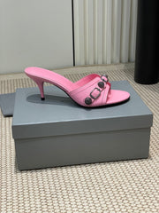 CAGOLE HIGH MULES IN SHOCKING PINK OIL-WAX SHEEPSKIN