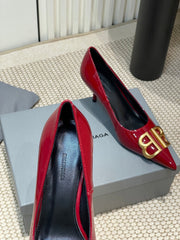 POINTED BB GOLD BUCKLE HIGH PUMPS 60MM IN RED PATENT CALFSKIN