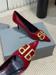 POINTED BB GOLD BUCKLE HIGH PUMPS 60MM IN RED PATENT CALFSKIN