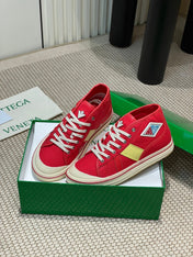 ELIOT SNEAKER IN CHERRY RED CANVAS AND CALFSKIN