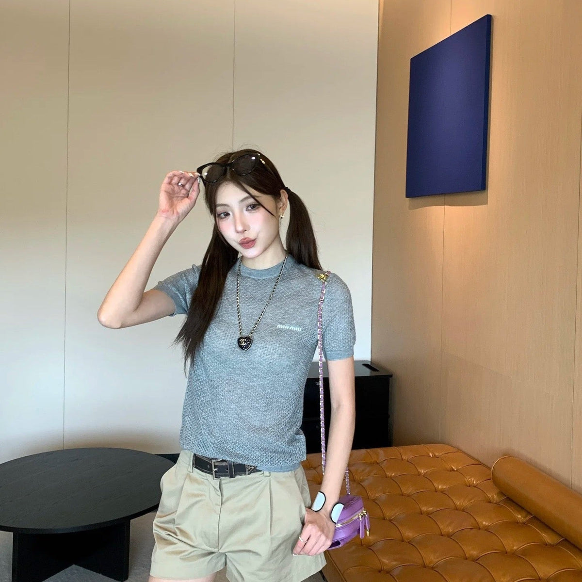 MIUMIU SHORT-SLEEVE KNIT TOP STYLE 410
