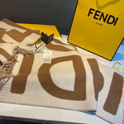FF 185 CM SCARF IN CARAMEL BROWN MIX WHITE CASHMERE AND WOOL