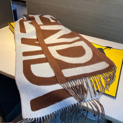 FF 185 CM SCARF IN CAMEL BROWN MIX GREY CASHMERE AND WOOL