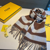 FF 185 CM SCARF IN CAMEL BROWN MIX GREY CASHMERE AND WOOL