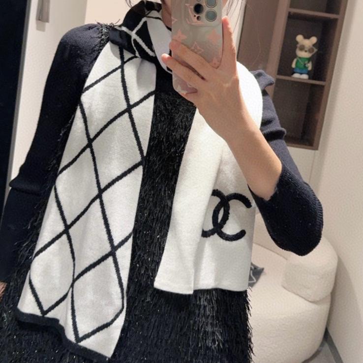 SCARF 180 CM IN BLACK MIX WHITE CASHMERE 401971