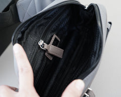 SHOULDER BAG 22 IN OSLO GREY RE-NYLON BLACK STRAP