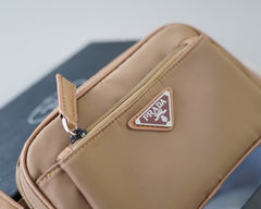 SHOULDER BAG 22 IN TAN BROWN RE-NYLON