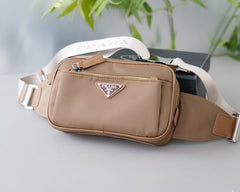 SHOULDER BAG 22 IN TAN BROWN RE-NYLON