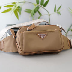 SHOULDER BAG 22 IN TAN BROWN RE-NYLON
