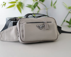 SHOULDER BAG 22 IN LIGHT GREY RE-NYLON BLACK STRAP