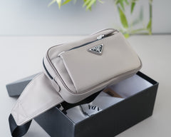 SHOULDER BAG 22 IN LIGHT GREY RE-NYLON BLACK STRAP