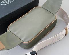 SHOULDER BAG 22 IN GRANITE GREEN RE-NYLON MIX BROWN CALFSKIN