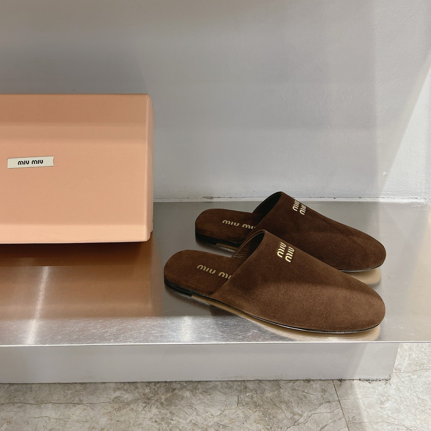 Mules Slippers Pecan Color Lambskin