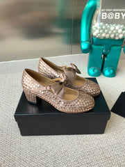 CC MARY JANES SHOES IN COPPER SATIN WITH RHINESTONES