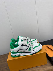 LV WOMEN'S TRAINER IN WHITE MIX GREEN CALFSKIN