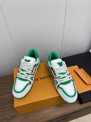 LV WOMEN'S TRAINER IN WHITE MIX GREEN CALFSKIN