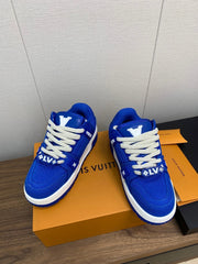 LV WOMEN'S TRAINER IN COBALT BLUE JACQUARD AND CALFSKIN